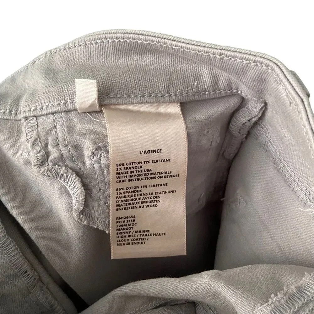 NEW L’AGENCE Margot High Rise Skinny Jeans in Cloud Coated Size 25